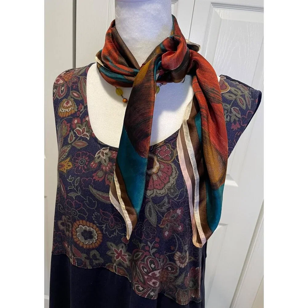 Womens Satin Abstract Pottery Square Scarf OS Vibrant Mature‎ Artsy Eclectic